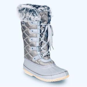 BearPaw McKinley Winter Boots Size 10 W Gray Quilted Waterproof Faux Fur NEW
